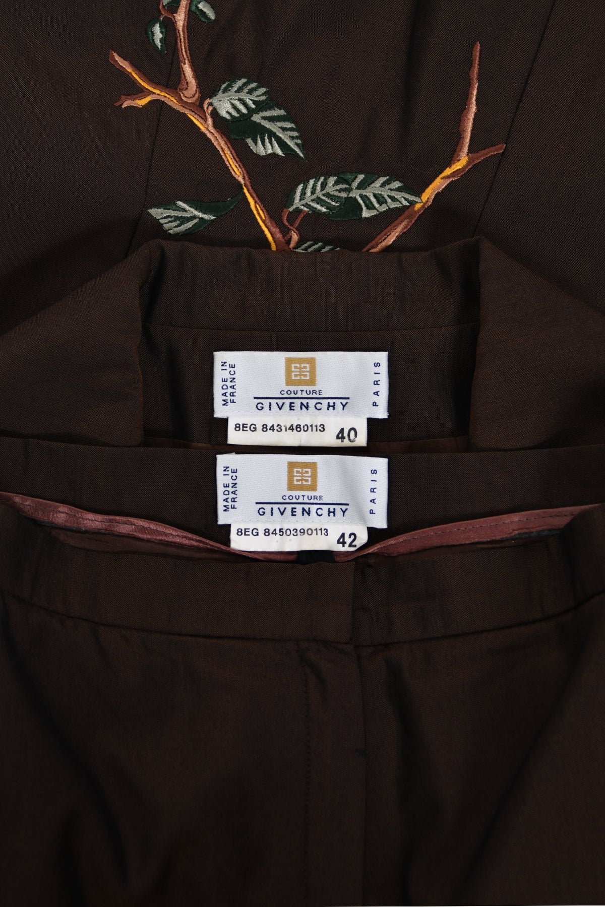 1998 Alexander McQueen for Givenchy Brown Wool Embroidered Birds Blazer Pantsuit