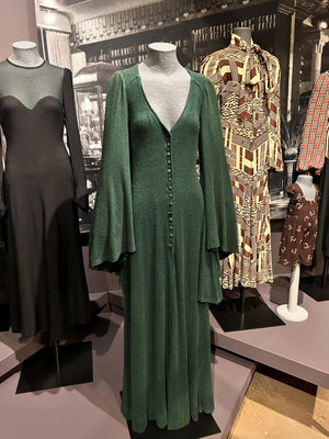 1974 Biba by Barbara Hulanicki Metallic Orange Lurex Angel-Sleeve High Slit Maxi Dress
