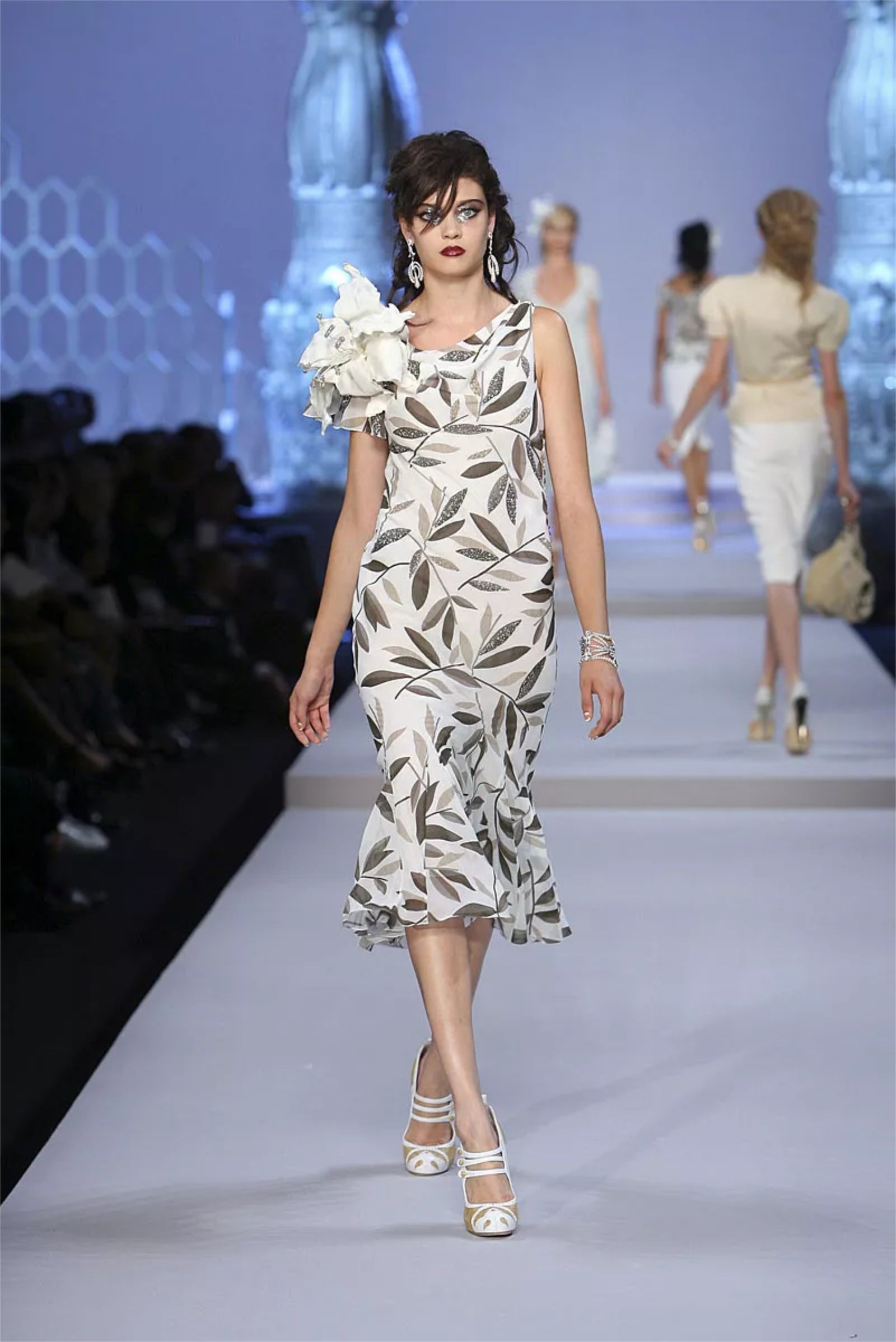 2008 Christian Dior by John Galliano Leaf Motif Sequin Silk Appliqué Bias-Cut Dress