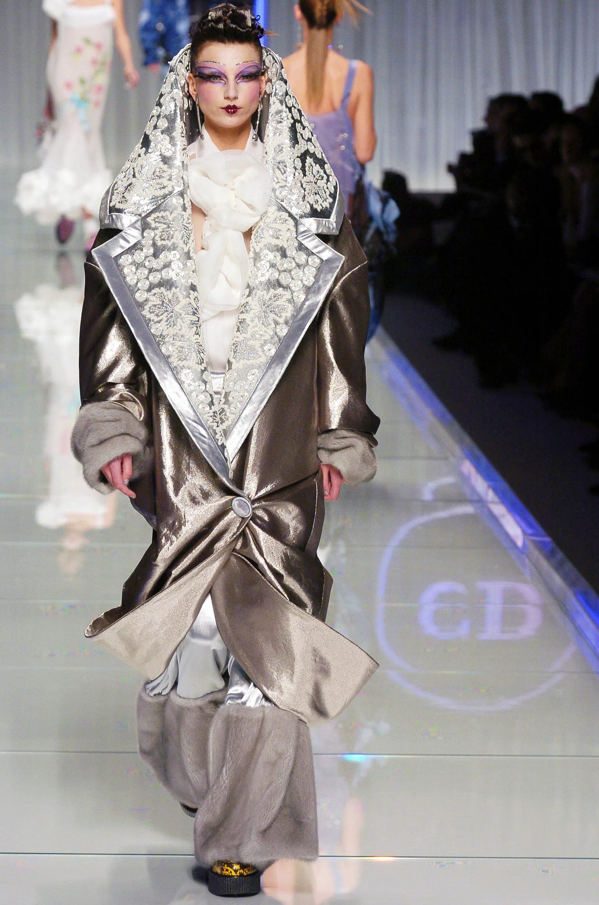 2004 Christian Dior by John Galliano Rare Sample Metallic Silk Lamé Bias-Cut High Slit Gown