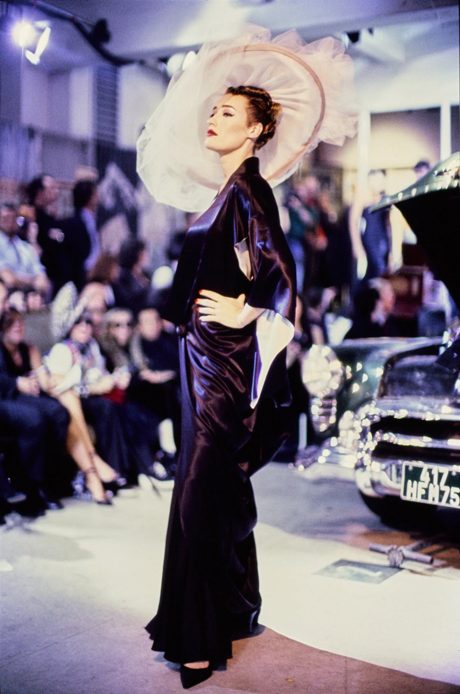 1995 John Galliano Documented Museum-Held Runway Black Silk Draped Kimono Jacket