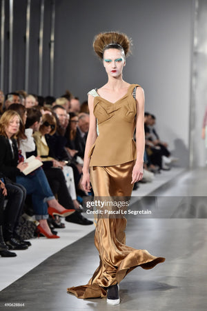 2016 Maison Margiela by John Galliano Runway Champagne Satin Breastplate Backless Bias-Cut Gown