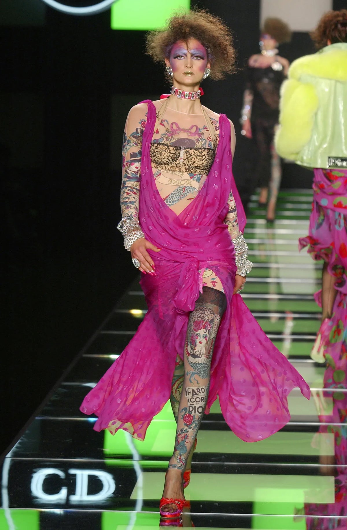 2004 Christian Dior by John Galliano Light Pink Silk Draped Shawl High Slit Bias-Cut Gown