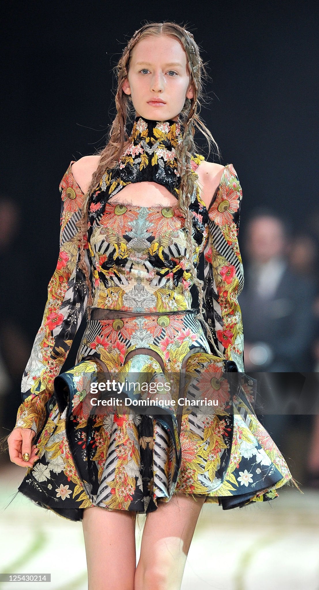 2011 Alexander McQueen 'Folklore Fin' Floral Stripe Print Draped Bias-Cut Gown w/ Shawl