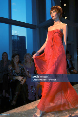 2007 Christian Dior by John Galliano Heavily-Pleated  Raspberry Silk Strapless Bustier Gown