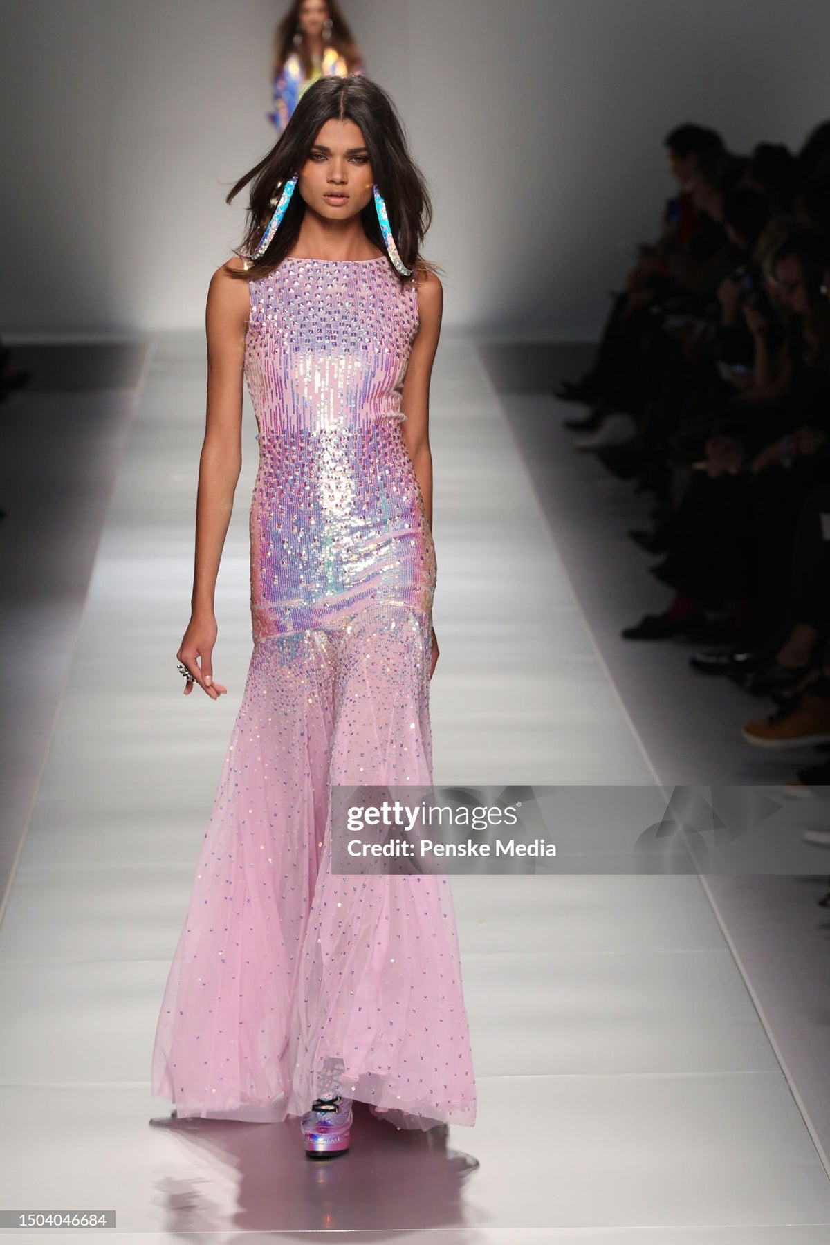 2012 Blumarine Runway Iridescent Lilac Pink Fully Sequin Cut-Out Hourglass Mermaid Gown
