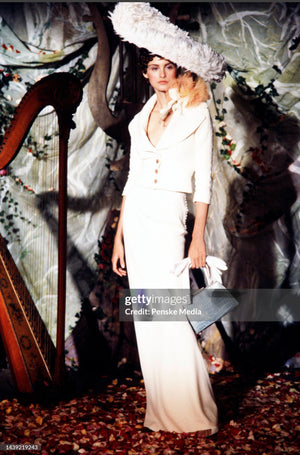 1998 John Galliano 'Haut Bohème' Collection Ivory Fitted Textural Jacket & Bias-Cut Maxi Skirt Set