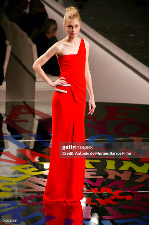 2008 Valentino Ruby Red Sequin Silk Asymmetric One-Shoulder Draped Sash Gown w/Tags