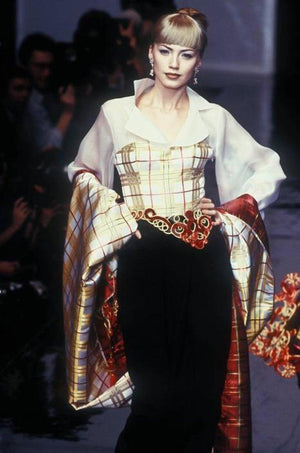 1995 Christian Dior by Gianfranco Ferré Runway Plaid Silk Metallic-Corded Hourglass Gown