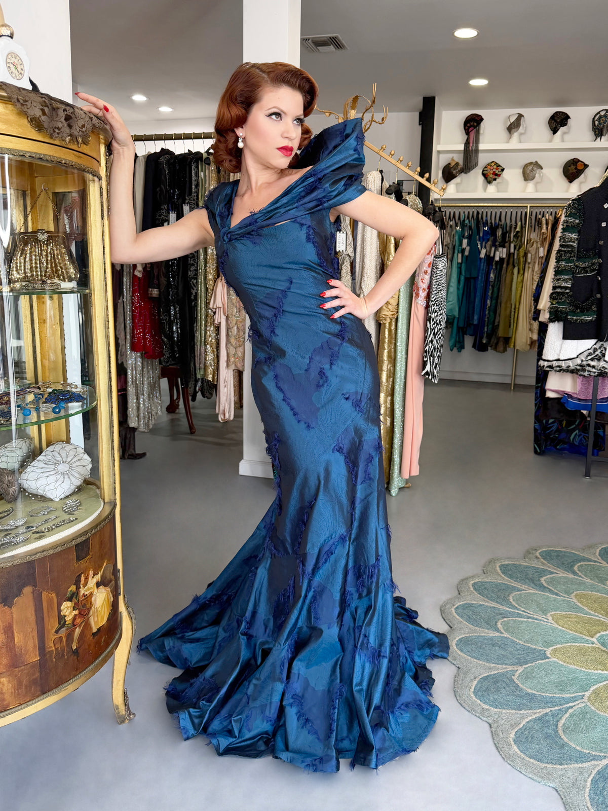 1999 Christian Dior by John Galliano Sapphire Blue Eyelash Silk Backless Bias-Cut Gown