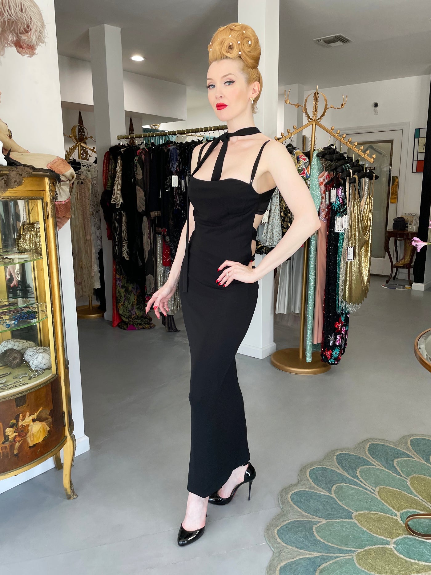 Vintage 2001 Dolce & Gabbana Black Built-In Bra Necktie Straps Backless Gown - Timeless Vixen Vintage 2001 Dolce & Gabbana Black Built-In Bra Necktie Straps Backless Gown - Timeless Vixen