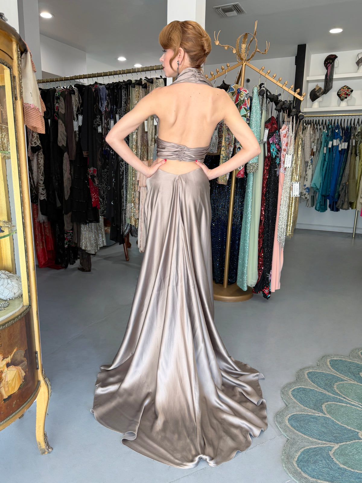 2014 Ralph Lauren Purple Label Platinum Silk Bias-Cut 'Old Hollywood' Gown w/ Optional Hood