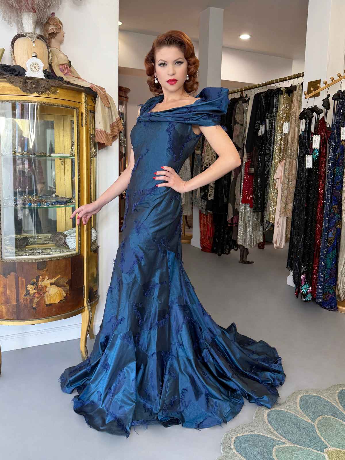 1999 Christian Dior by John Galliano Sapphire Blue Eyelash Silk Backless Bias-Cut Gown