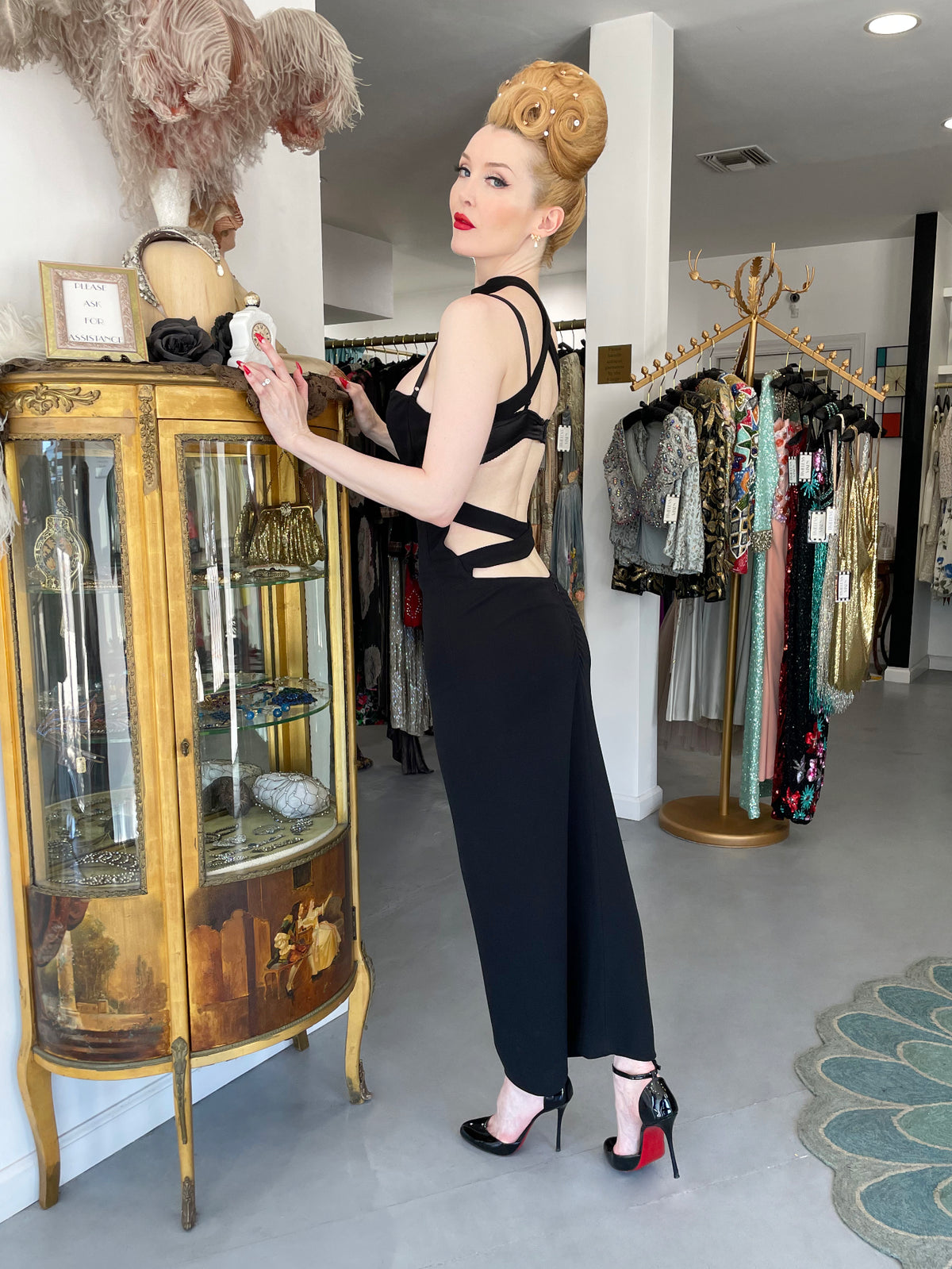 2001 Dolce &amp; Gabbana Black Built-In Bra Necktie Straps Backless Gown