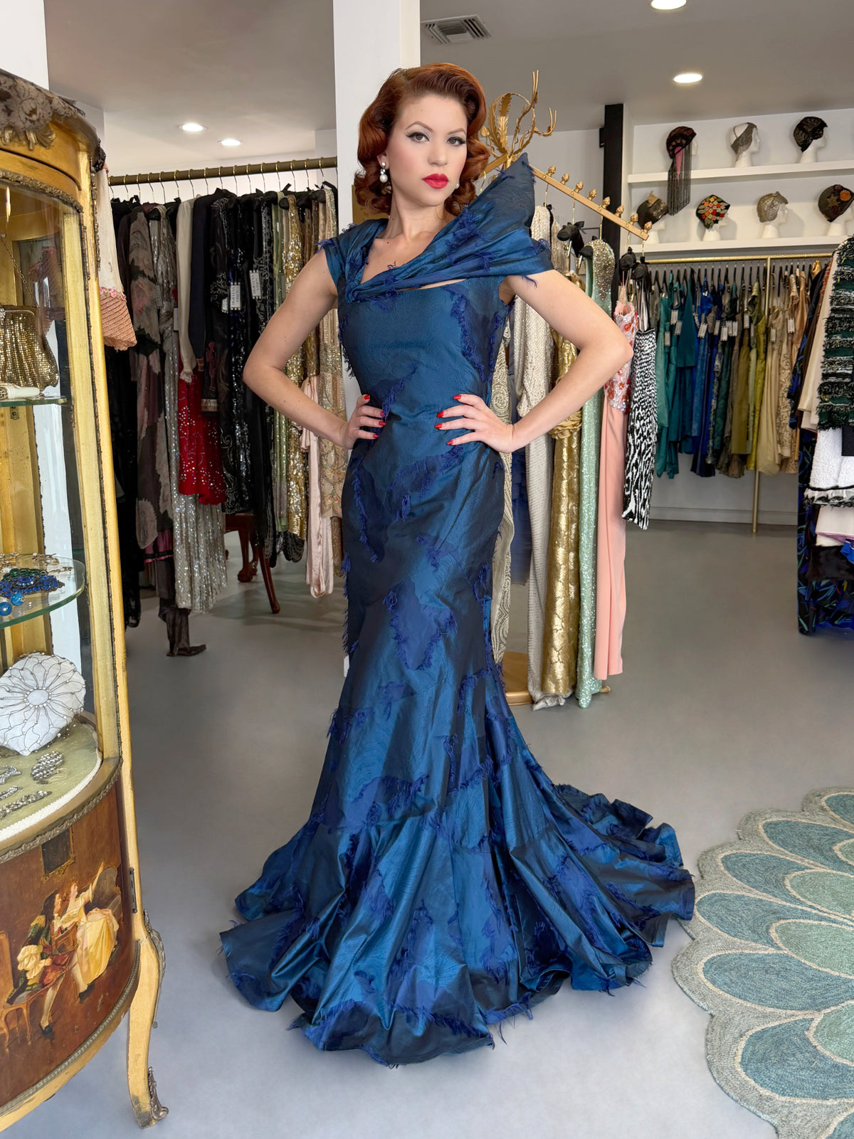 1999 Christian Dior by John Galliano Sapphire Blue Eyelash Silk Backless Bias-Cut Gown