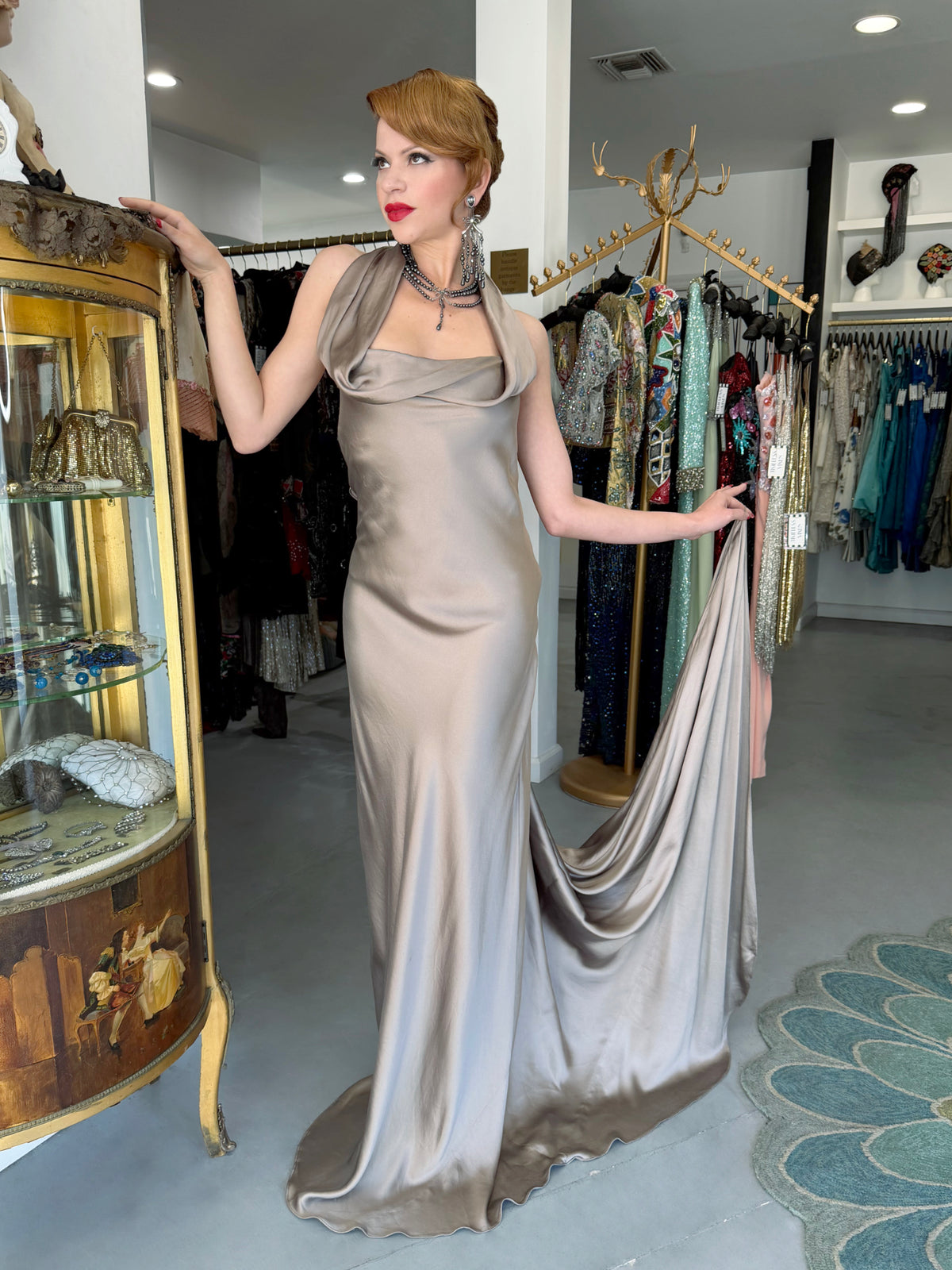 2014 Ralph Lauren Purple Label Platinum Silk Bias-Cut 'Old Hollywood' Gown w/ Optional Hood