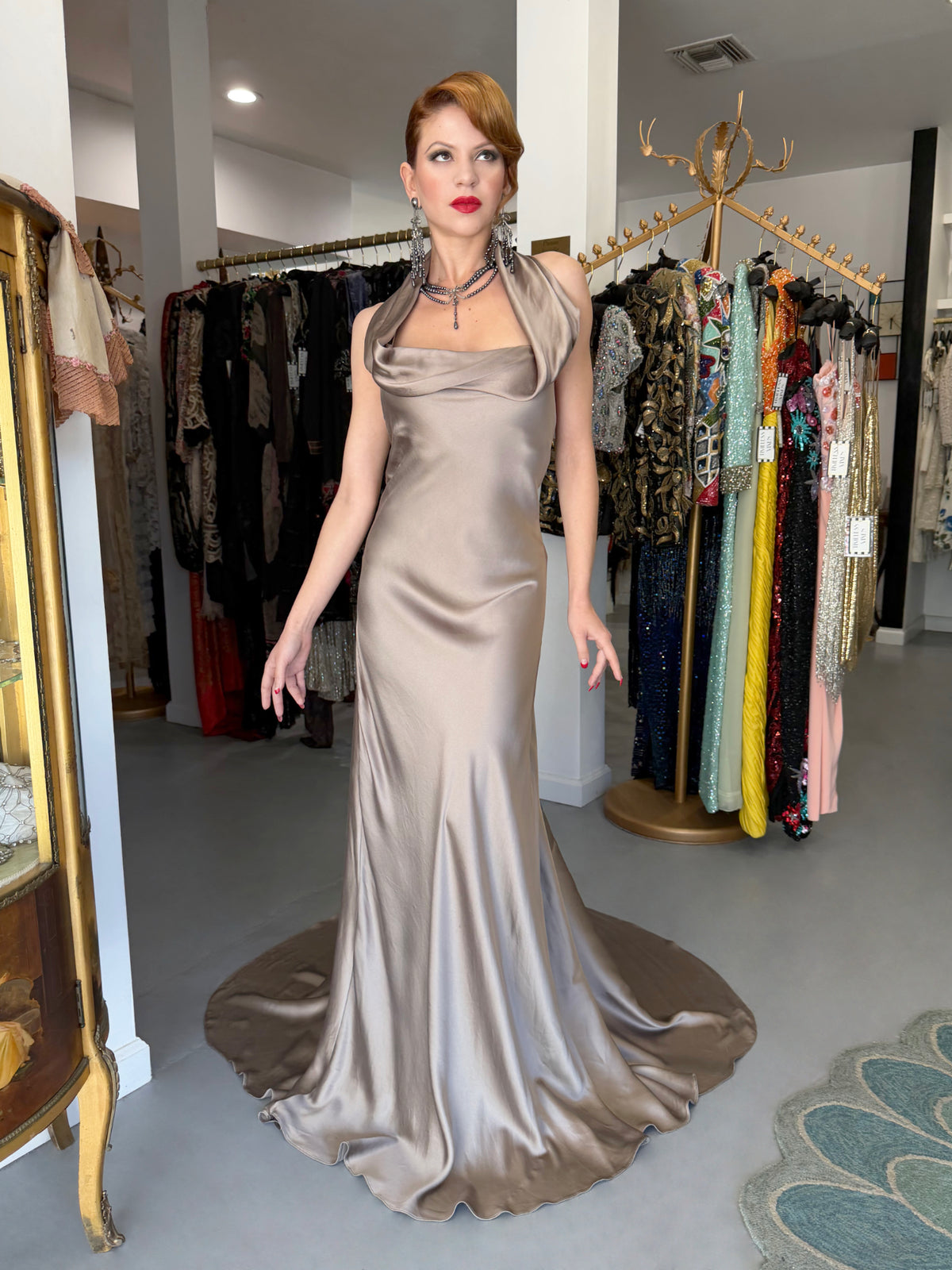 2014 Ralph Lauren Purple Label Platinum Silk Bias-Cut 'Old Hollywood' Gown w/ Optional Hood