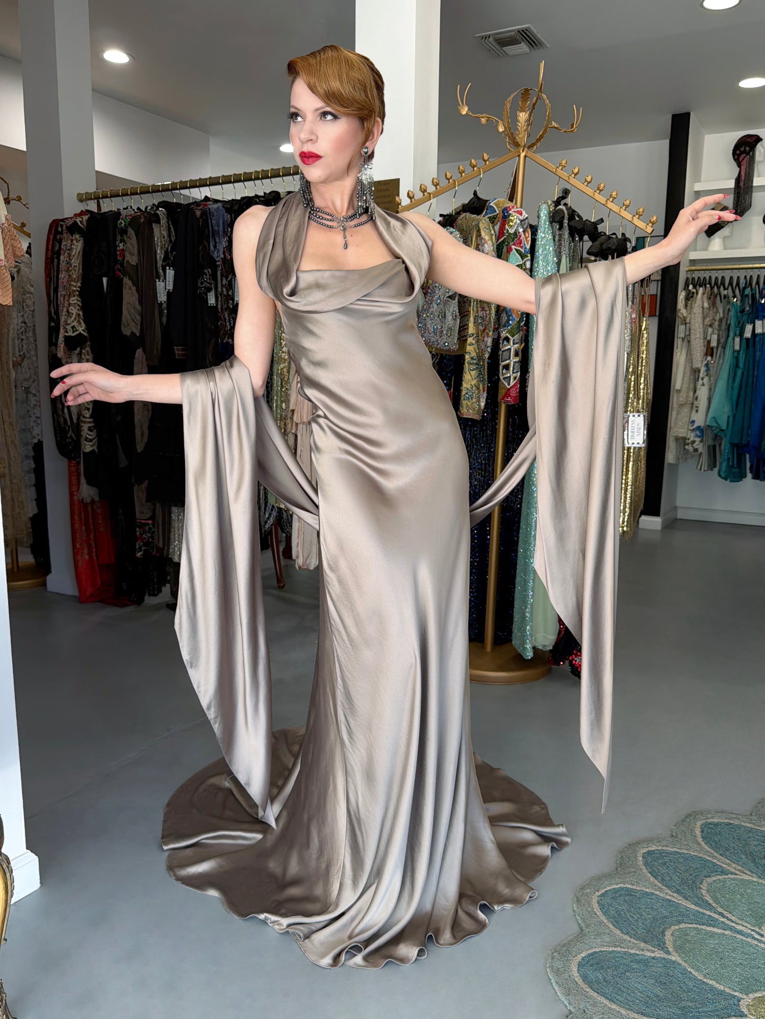 2014 Ralph Lauren Purple Label Platinum Silk Bias-Cut 'Old Hollywood' Gown w/ Optional Hood