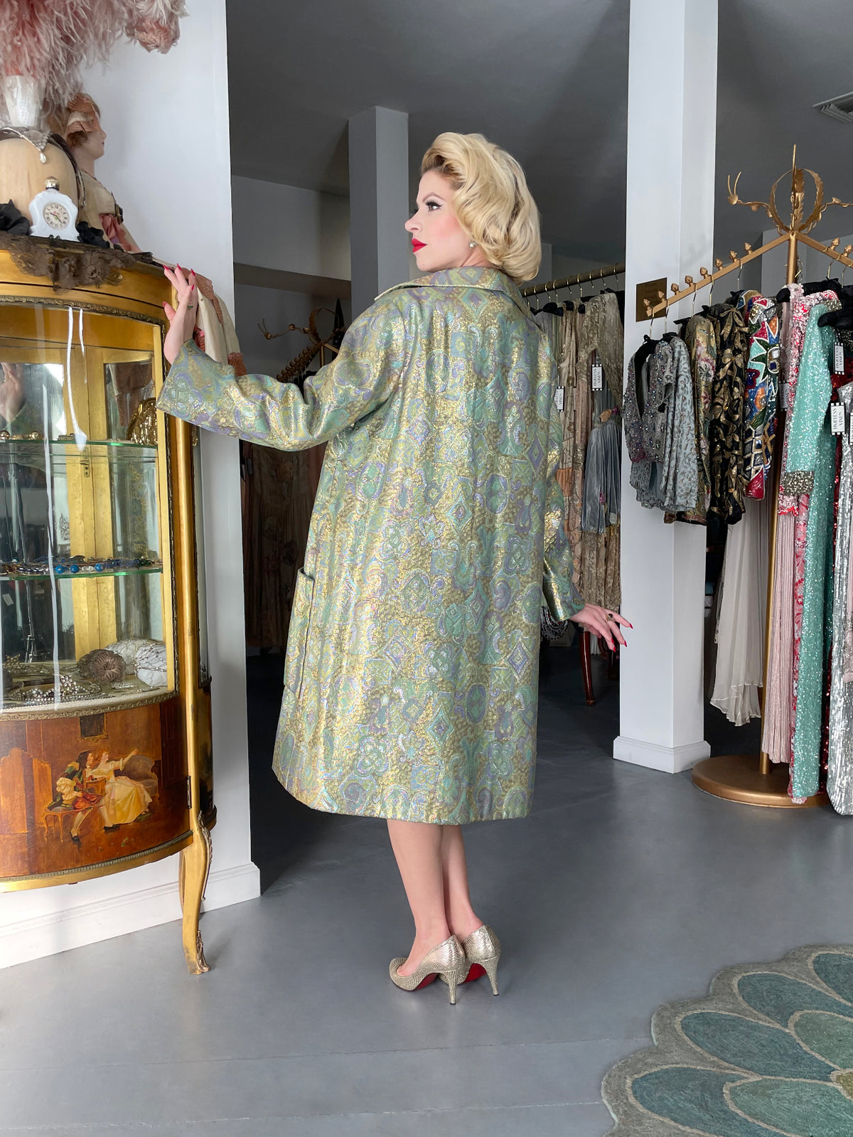 1960&#39;s Bob Bugnand Couture Beaded Metallic Silk-Brocade Dress &amp; Matching Coat