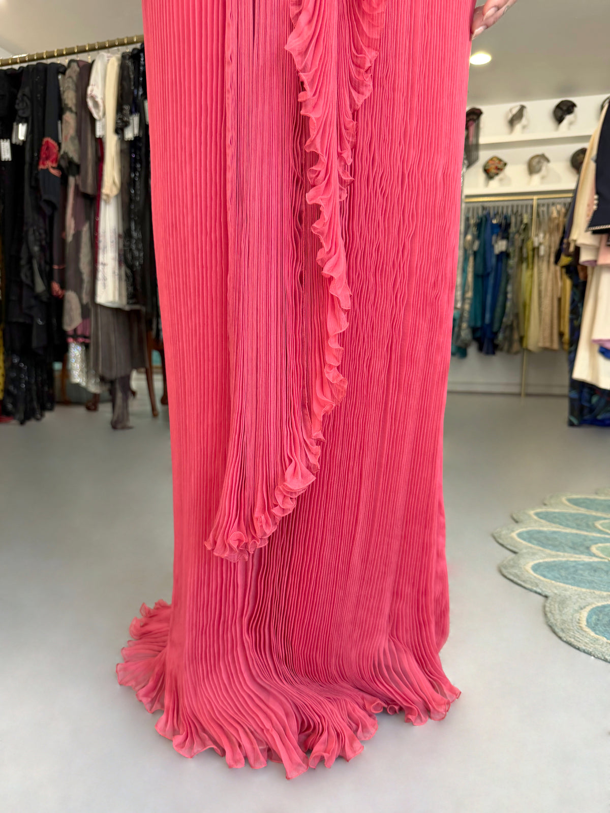 2007 Christian Dior by John Galliano Heavily-Pleated  Raspberry Silk Strapless Bustier Gown