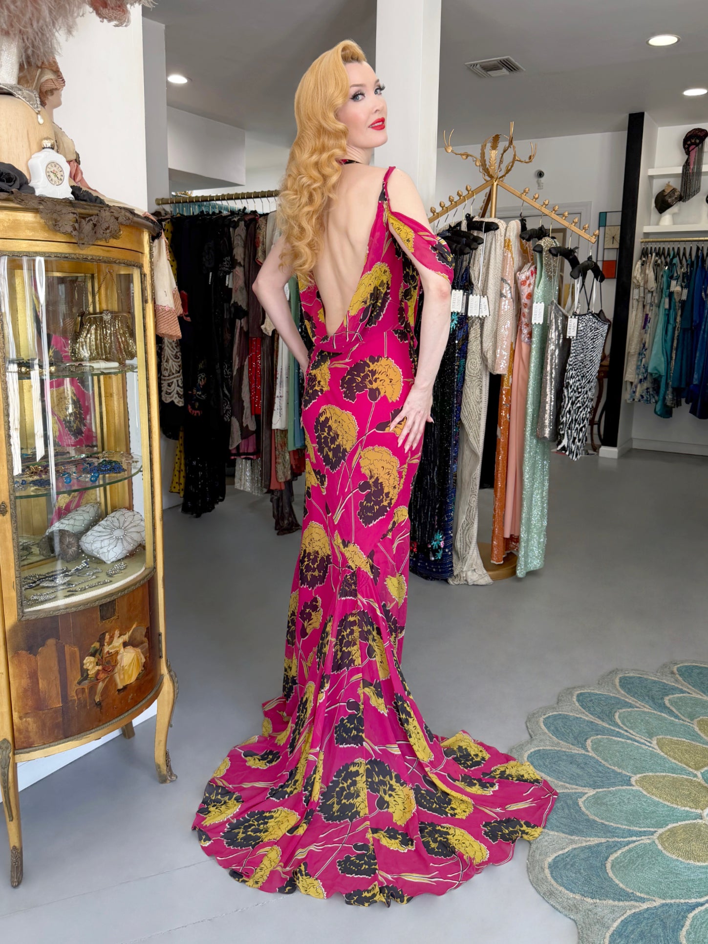 john galliano pink dress 2008 Pale Semi-Sheer Silk Draped Ruffle Bias-Cut Gown 2005 John Galliano Renee Collection Shocking Pink Large Scale Floral Silk Bias John Galliano Pink Bias-Cut Satin