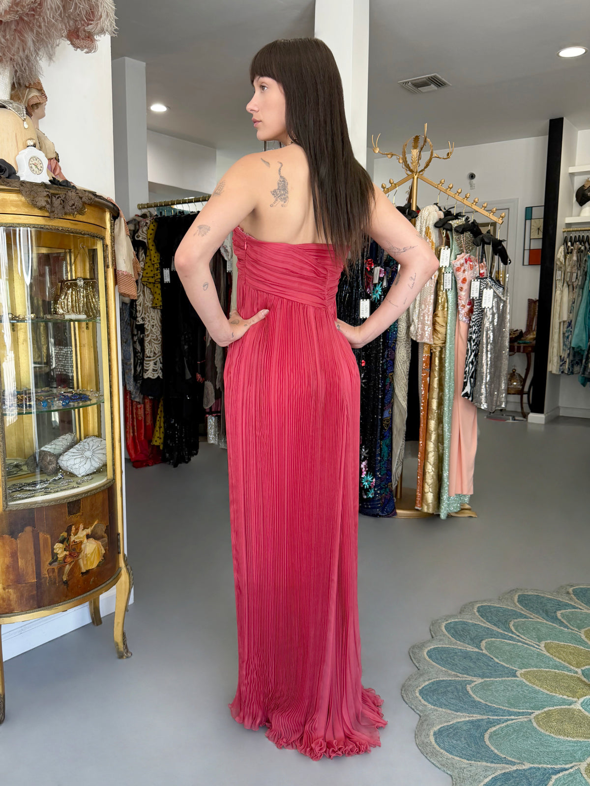 2007 Christian Dior by John Galliano Heavily-Pleated  Raspberry Silk Strapless Bustier Gown