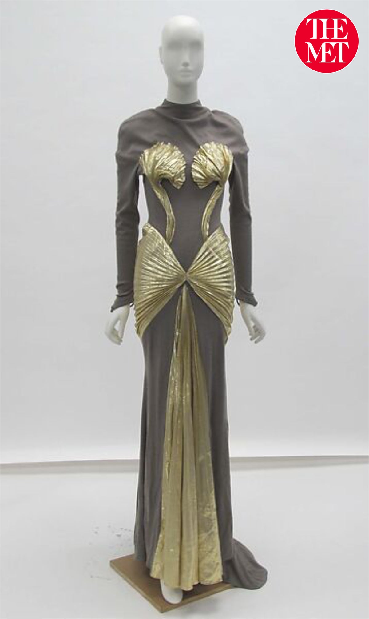 1984 Thierry Mugler &#39;Winter of the Angels&#39; Metallic Gold Lamè &amp; Stretch Velvet Gown