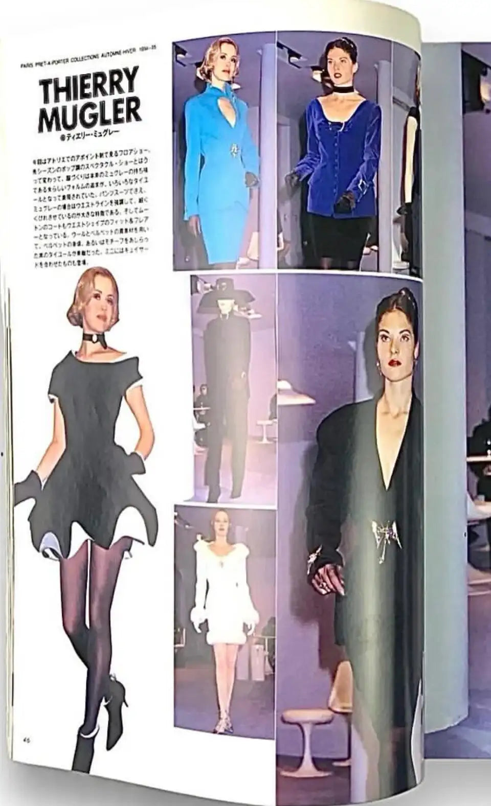 1994 f/w Thierry Mugler Black Velvet &amp; White Silk Sculpted Futuristic Mini Dress