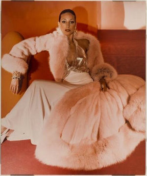 1972 Loris Azzaro Couture Ivory Silk-Jersey & Gold Metal Mesh Backless Gown w/ Cape