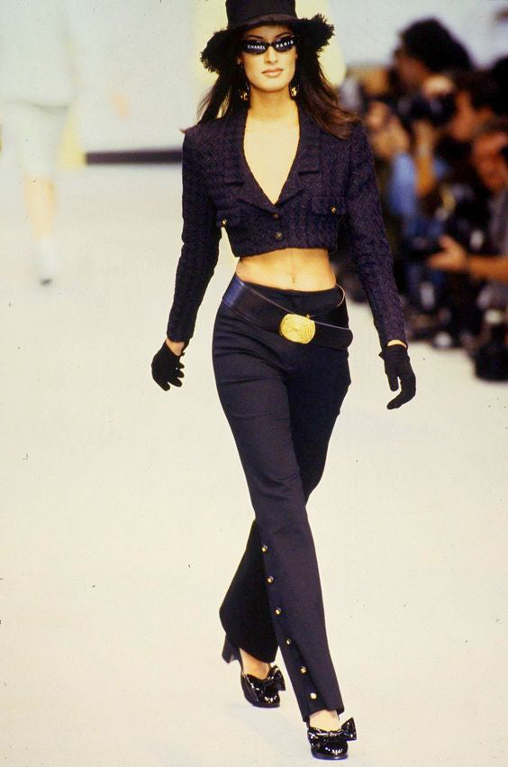 1993 Chanel by Karl Lagerfeld Documented Midnight Blue Wool Cropped Jacket