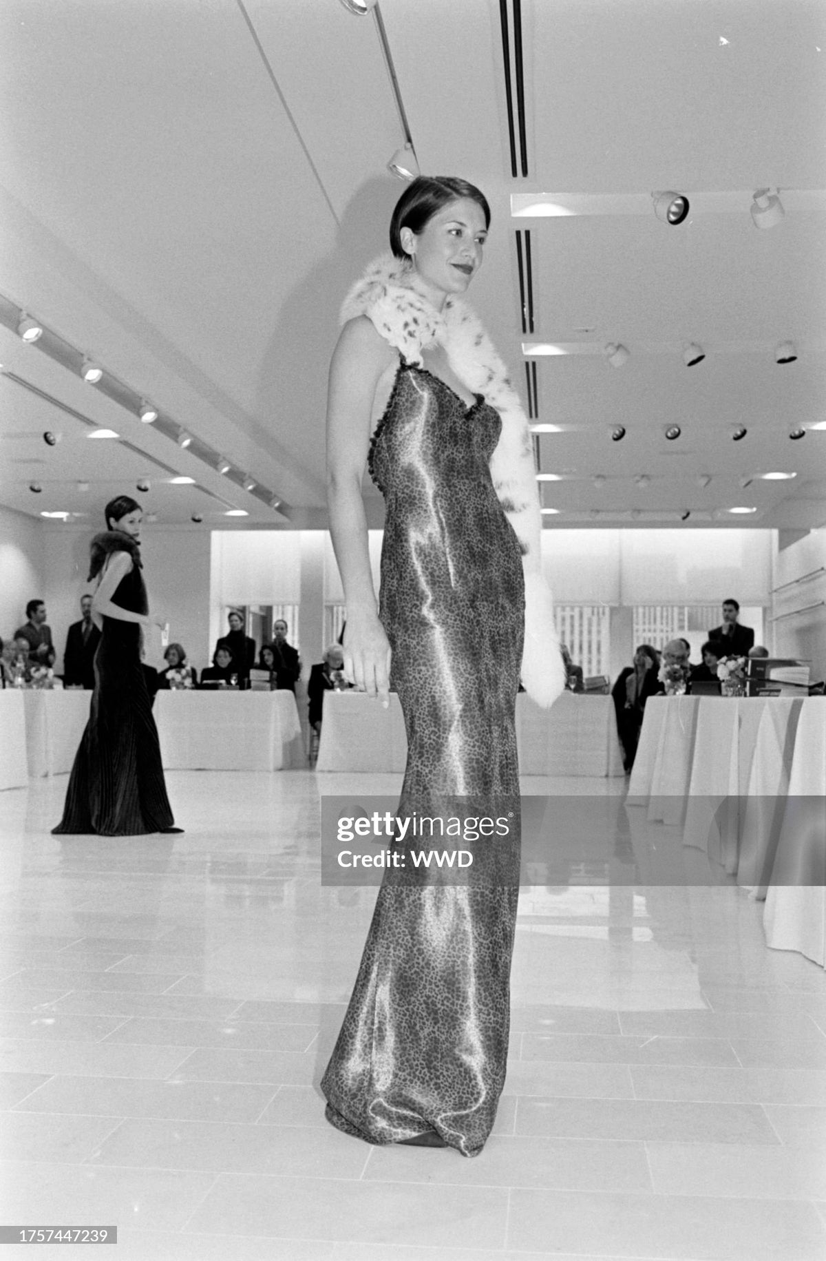 1998 Valentino Runway Semi-Sheer Leopard Print Shimmer Silk Beaded Slip Gown