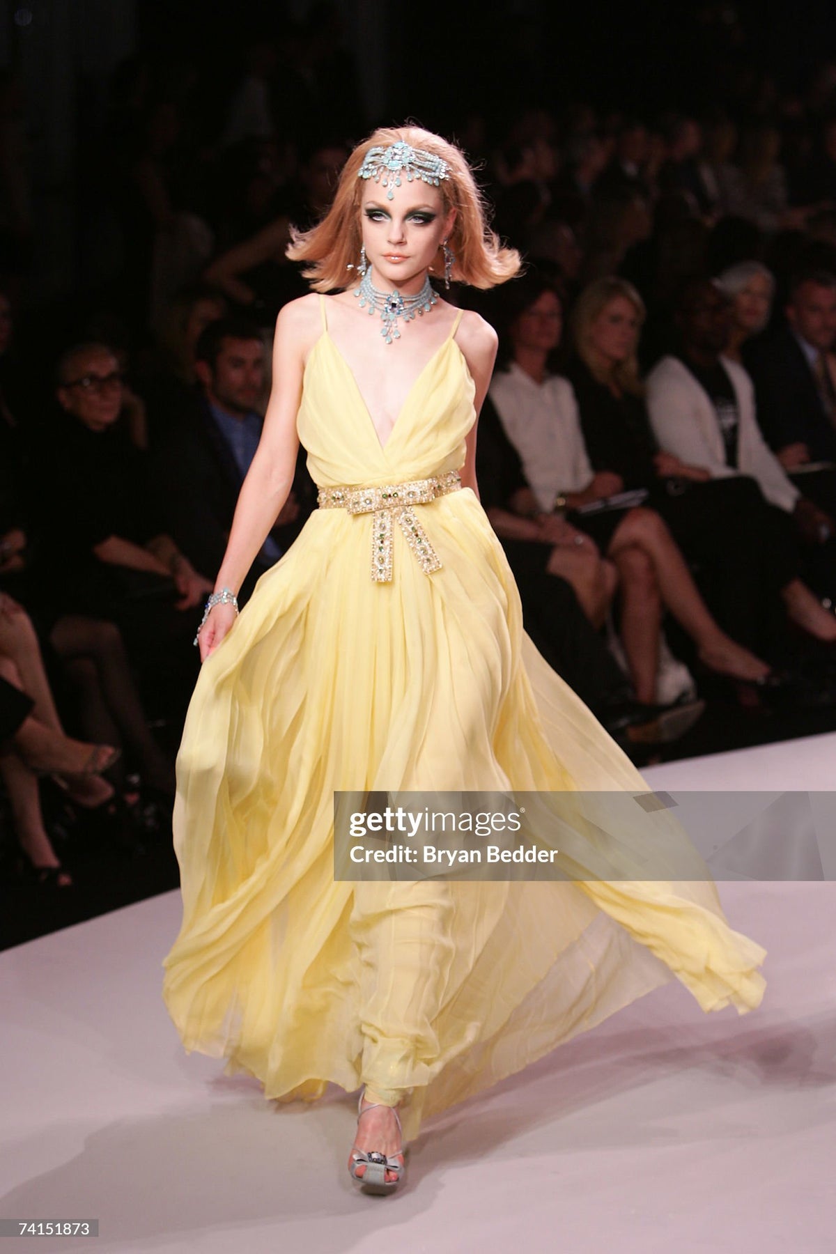 2008 Christian Dior by John Galliano Resort Pink Silk Low-Cut Jeweled Belt Pleated Gown