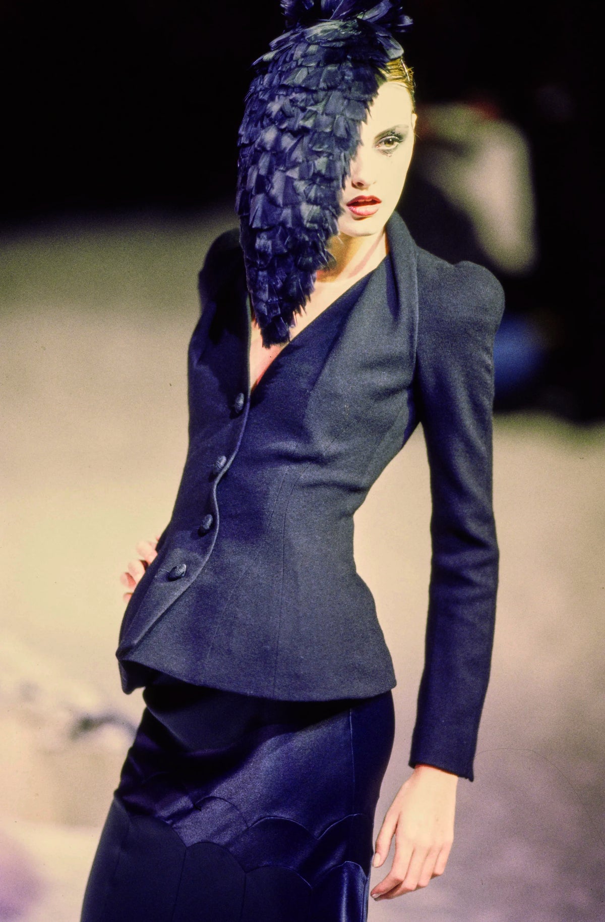 1995 John Galliano 'Dolores' Collection Runway Black Wool Jacket Hourglass Suit