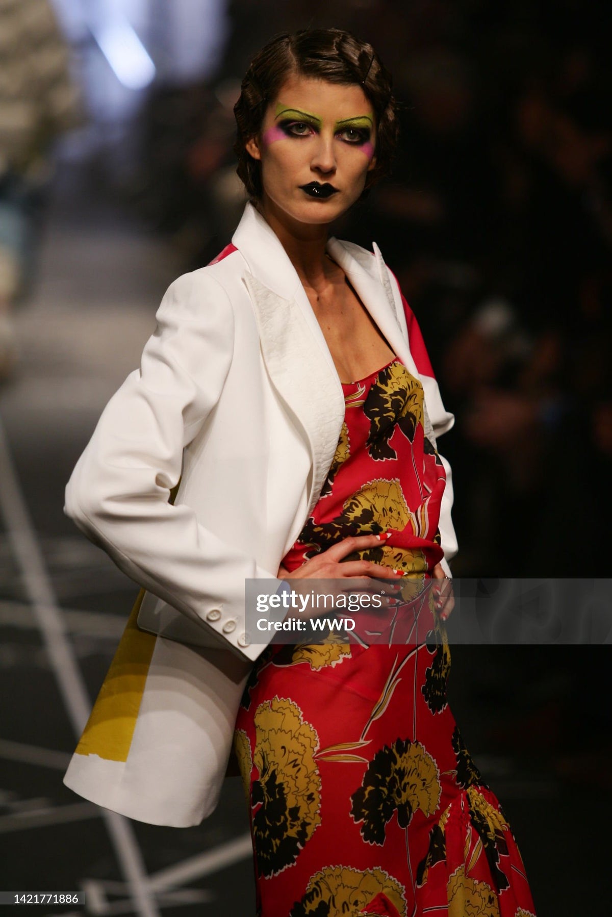 2005 John Galliano 'Renee Collection' Shocking Pink Large Scale Floral Silk Bias-Cut Trained Gown
