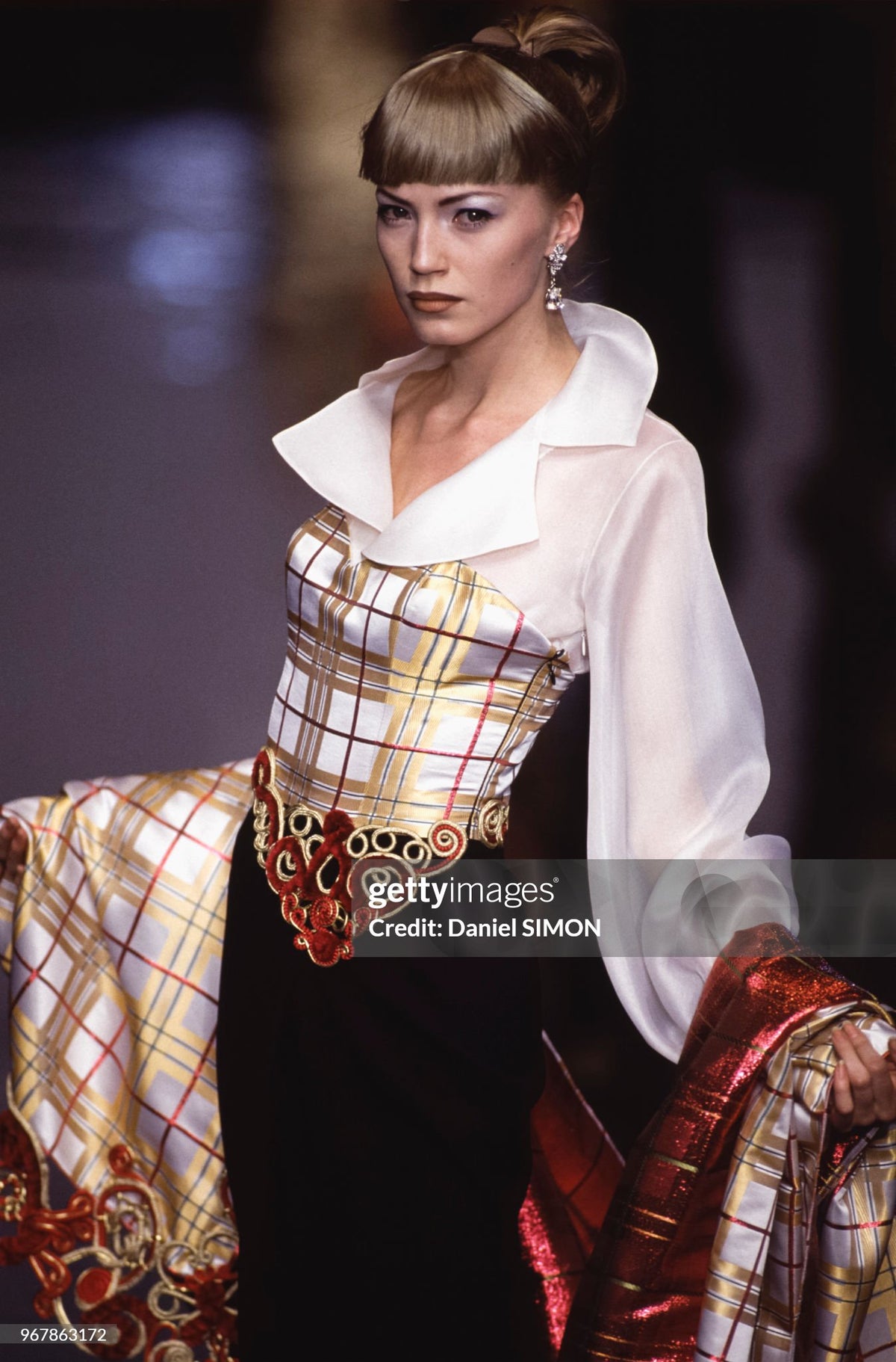1995 Christian Dior by Gianfranco Ferré Runway Plaid Silk Metallic-Corded Hourglass Gown