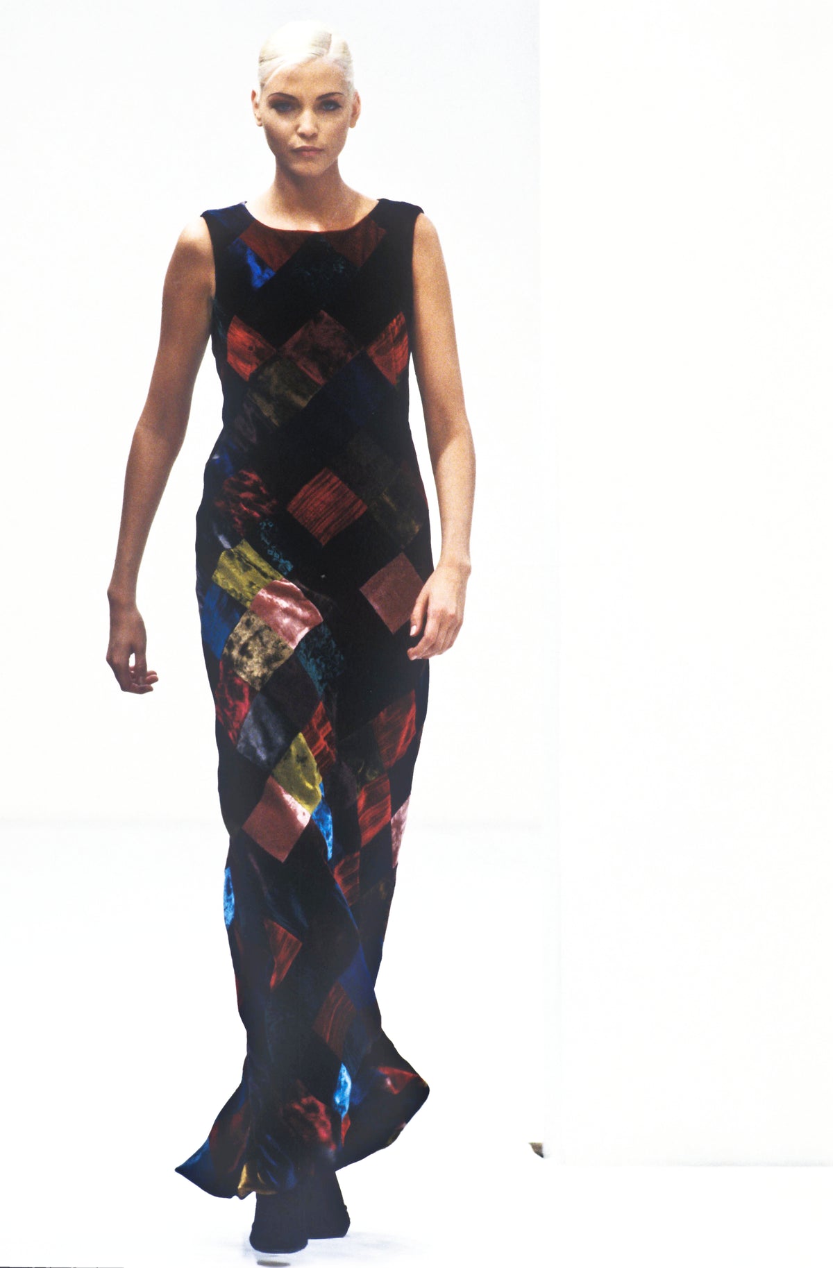 1994 Dolce &amp; Gabbana Editorial Runway Multicolored Patchwork Velvet Gown