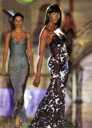 1996 Gianni Versace Couture Documented Black White Silk Lace-Bust Lingerie Gown