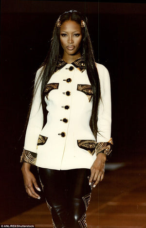 1992 Gianni Versace 'Miss S & M' Runway Collection Ivory Wool Studded Leather Editorial Jacket