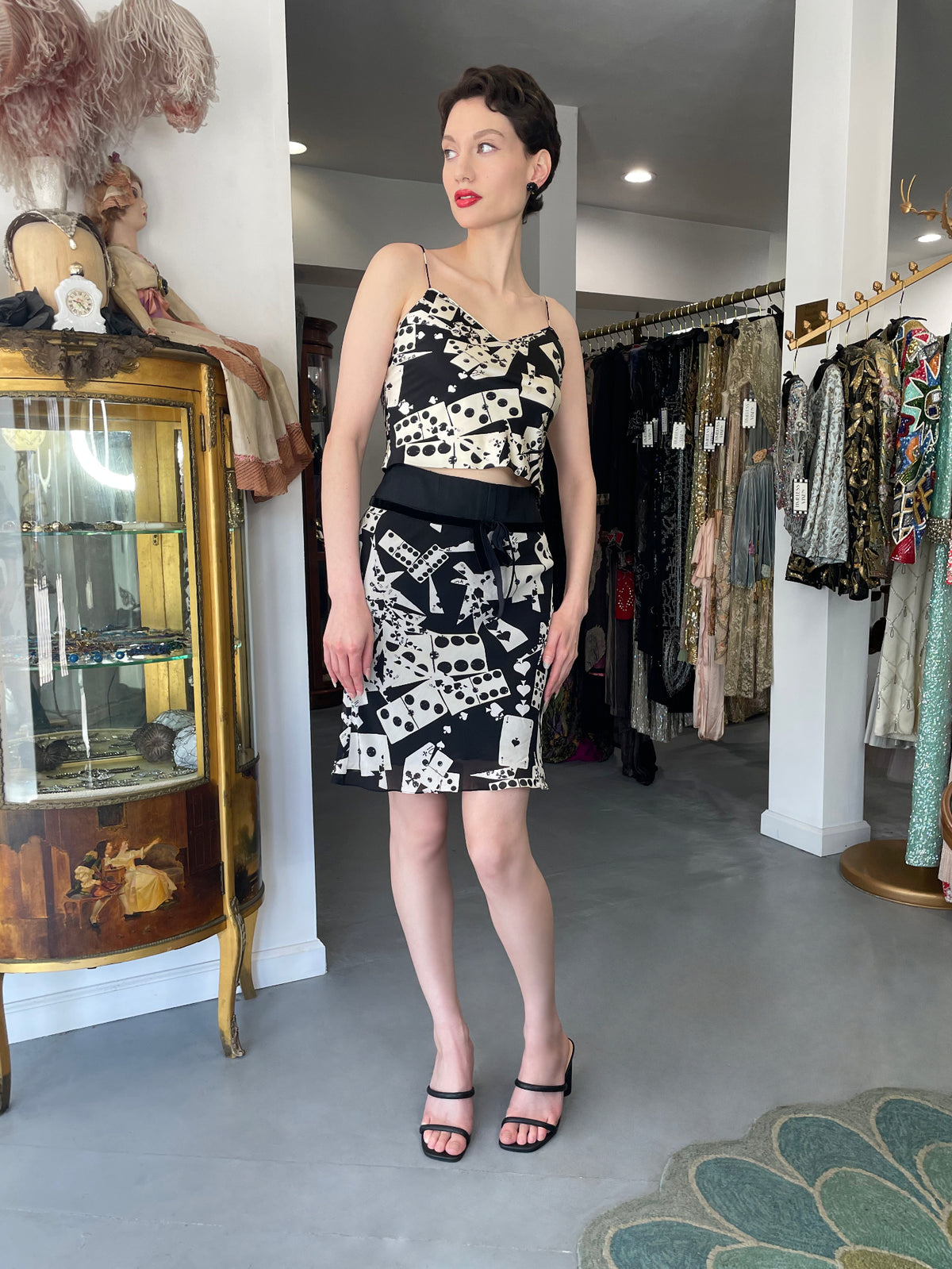 2001 Christian Dior by John Galliano &#39;Playing Cards&#39; Print Silk Cropped Camisole &amp; Skirt