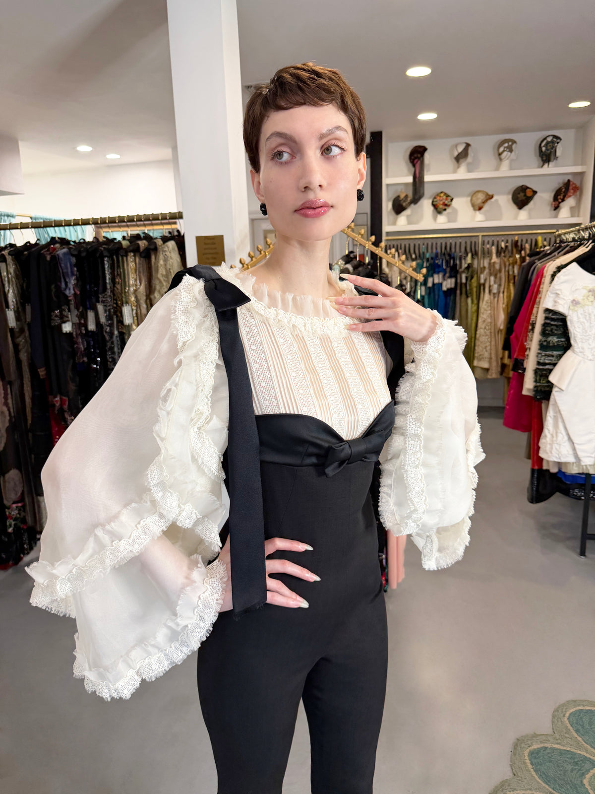 2009 Chanel by Karl Lagerfeld Editorial Runway Black &amp; White Angel Sleeve Fitted Jumpsuit