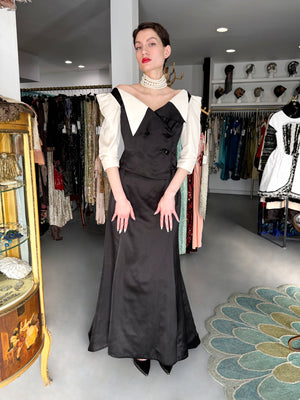 1999 Vivienne Westwood 'La Belle Helene' Collection Silk Off-Shoulder Corset Blouse & Full-Length Skirt Set