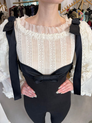 2009 Chanel by Karl Lagerfeld Editorial Runway Black & White Angel Sleeve Fitted Jumpsuit