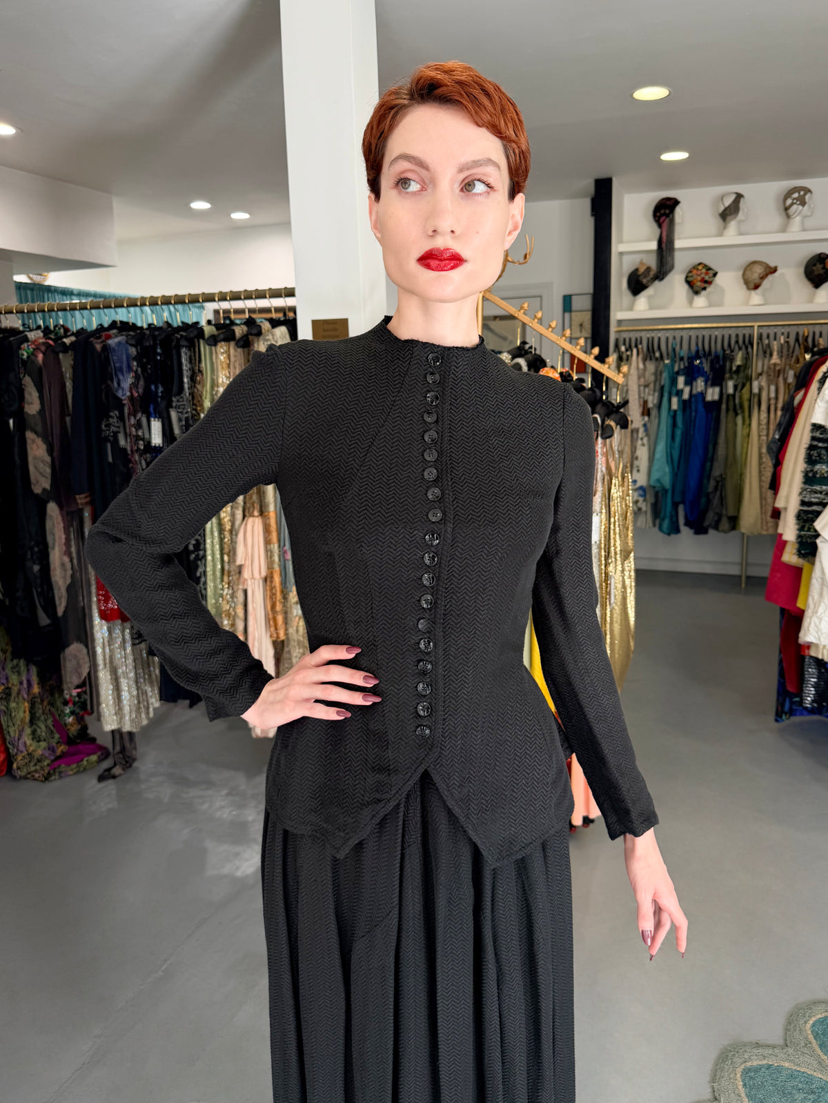 1998 Yohji Yamamoto Editorial Herringbone Button-Up Boned Jacket &amp; Maxi Skirt w/Tags