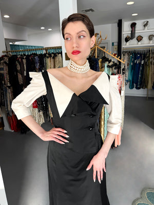 1999 Vivienne Westwood 'La Belle Helene' Collection Silk Off-Shoulder Corset Blouse & Full-Length Skirt Set