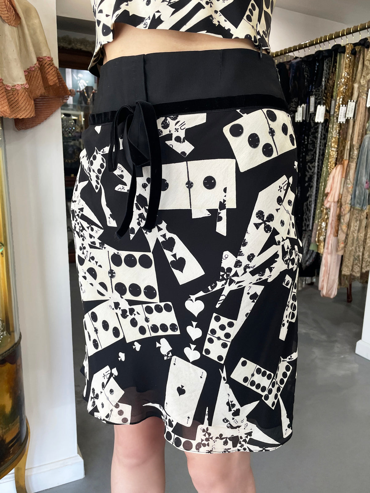 2001 Christian Dior by John Galliano &#39;Playing Cards&#39; Print Silk Cropped Camisole &amp; Skirt