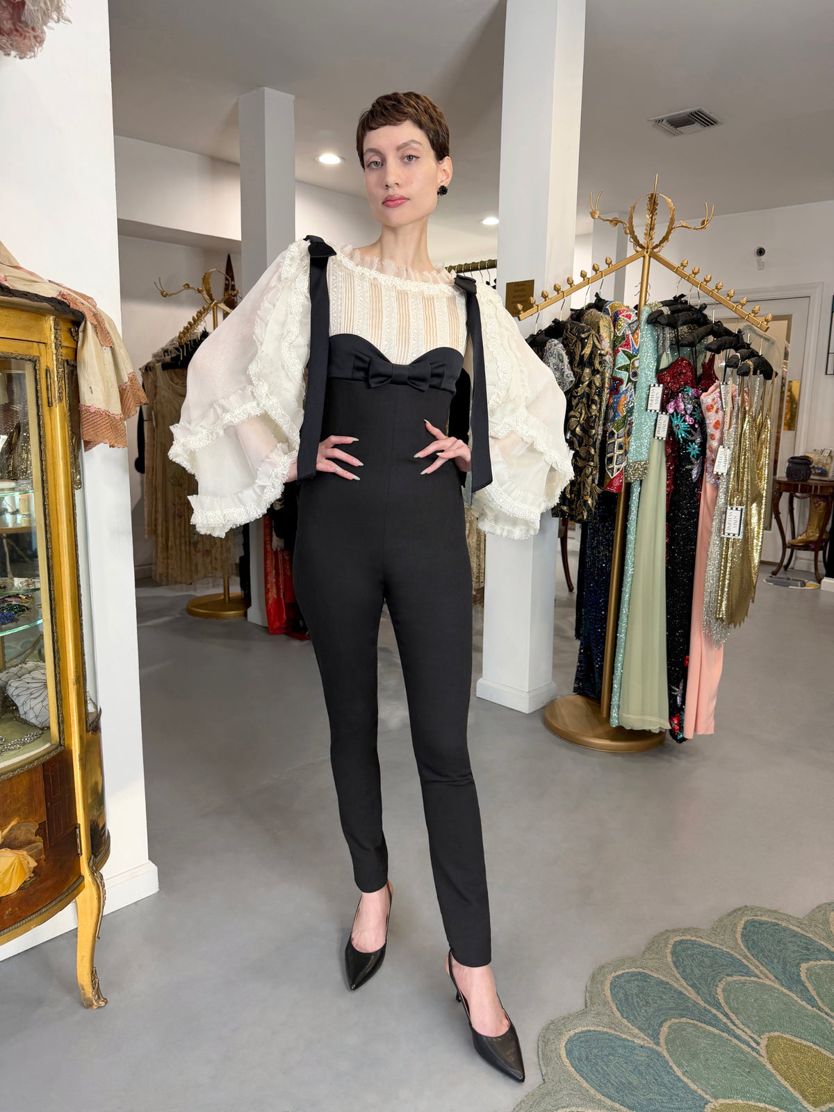 2009 Chanel by Karl Lagerfeld Editorial Runway Black &amp; White Angel Sleeve Fitted Jumpsuit