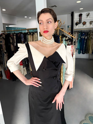 1999 Vivienne Westwood 'La Belle Helene' Collection Silk Off-Shoulder Corset Blouse & Full-Length Skirt Set