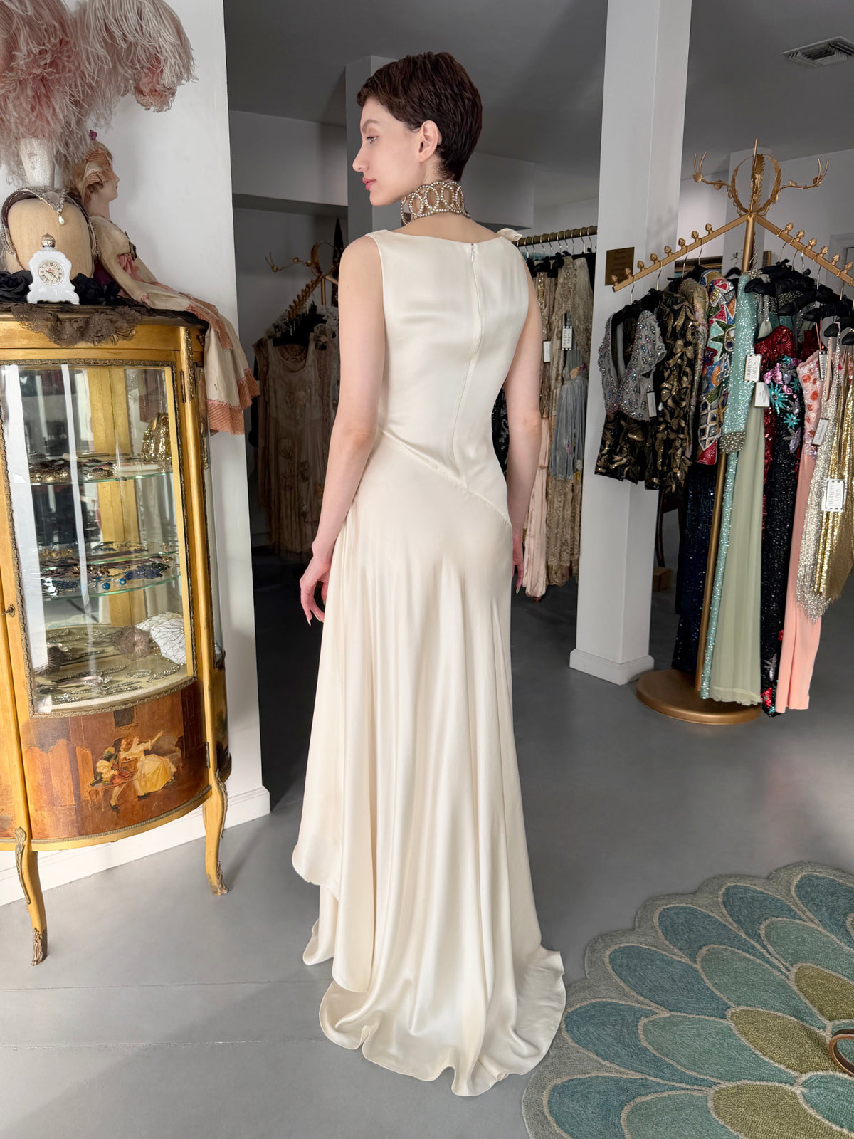 2002 Valentino Candlelight Silk Beaded Sequin Cut Out Ties Draped Bias-Cut Gown