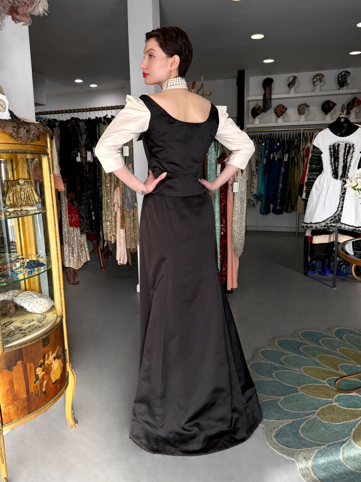 1999 Vivienne Westwood 'La Belle Helene' Collection Silk Off-Shoulder Corset Blouse & Full-Length Skirt Set