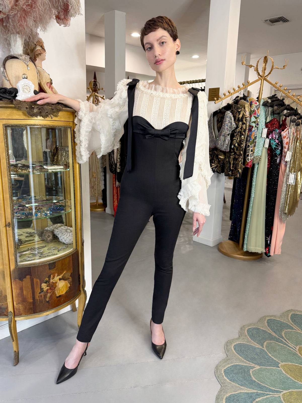 2009 Chanel by Karl Lagerfeld Editorial Runway Black &amp; White Angel Sleeve Fitted Jumpsuit